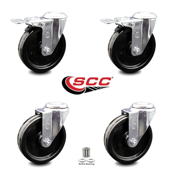 5 Inch Phenolic Wheel Swivel Bolt Hole Caster Set with 2 Total Lock Brake SCC